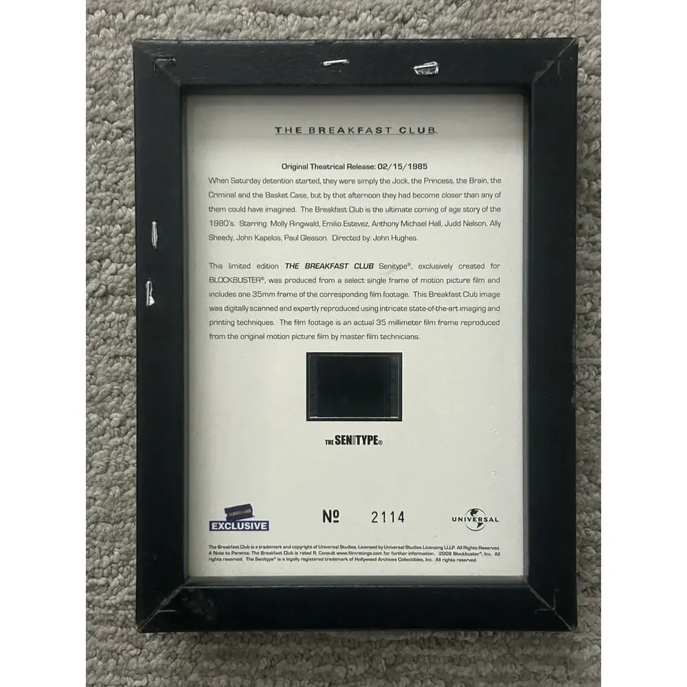 The Breakfast Club - Senitype 35mm Film Cell Photo Frame 2009 Blockbuster #2114